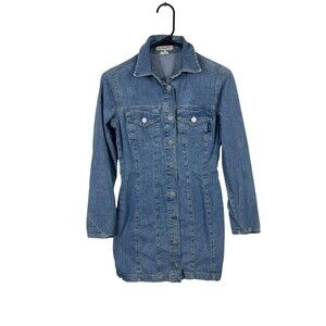 Vintage GUESS Denim Mini Dress Y2K Long Sleeve Size 3 Button Front HTF